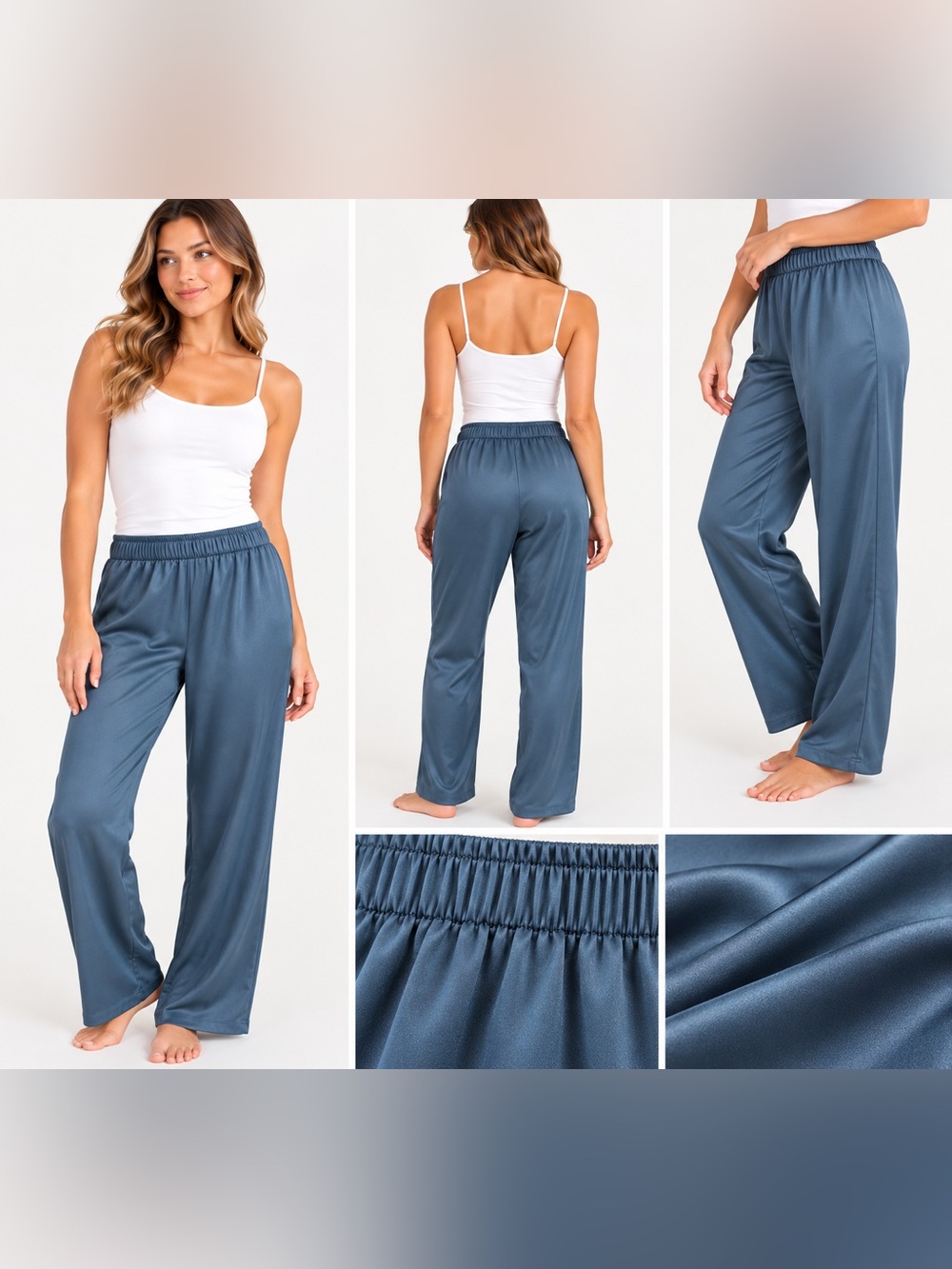 Flora Nikrooz Blue Satin Lounge Pajama Pants XL NWT